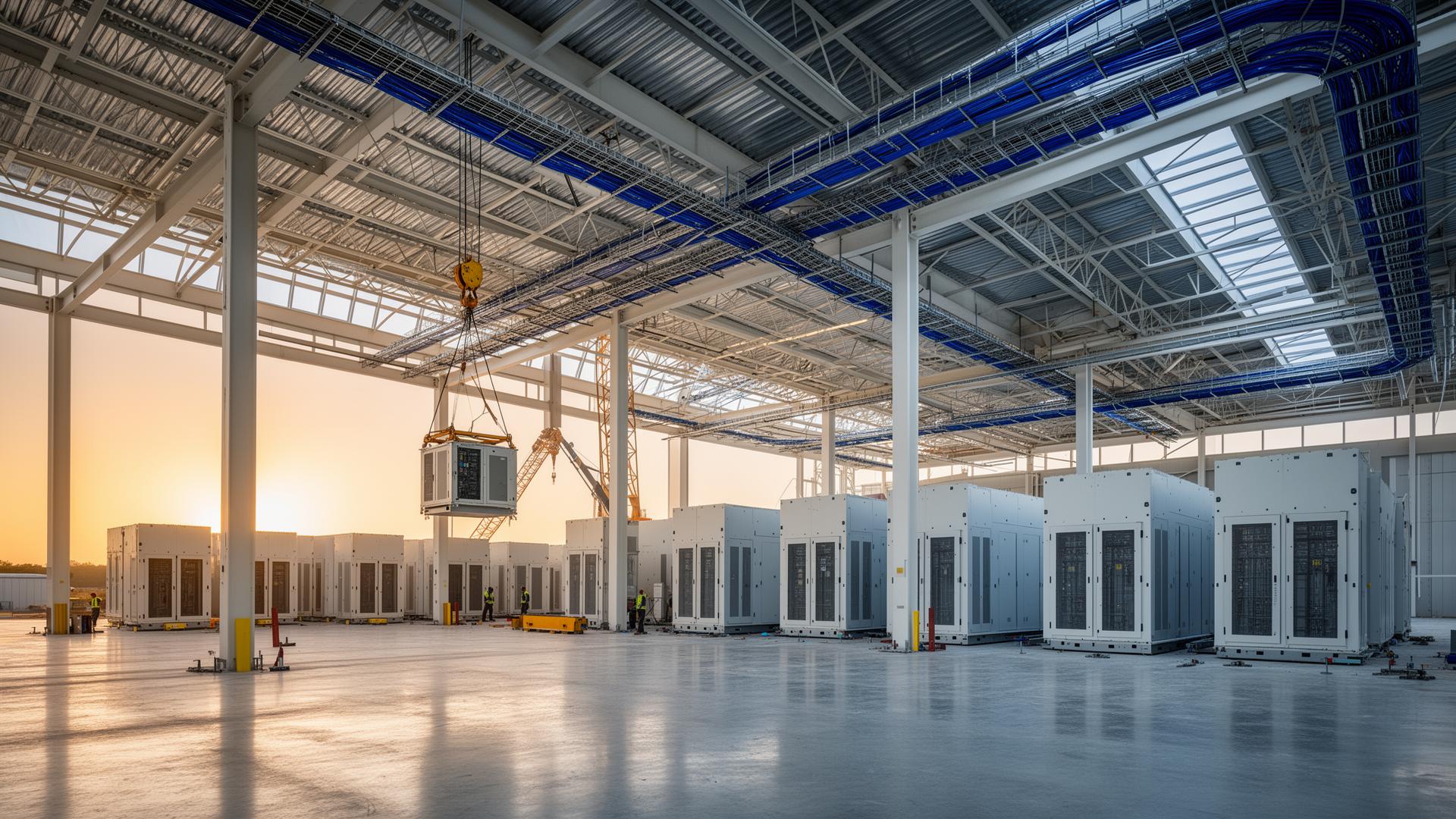 High-density liquid cooling loops feeding an AI-class server rack